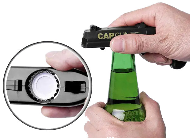 Flaschenöffner und Kronkorken-Pistole grau