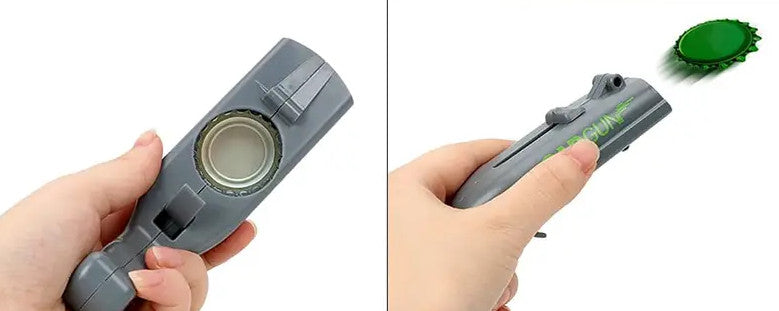 Flaschenöffner und Kronkorken-Pistole grau